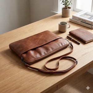 Custom Leather Laptop Bag, 14 inch - 16 inch MacBook Case, Custom Laptop Sleeve, Gift for Father or Husband, Business Gift image 7