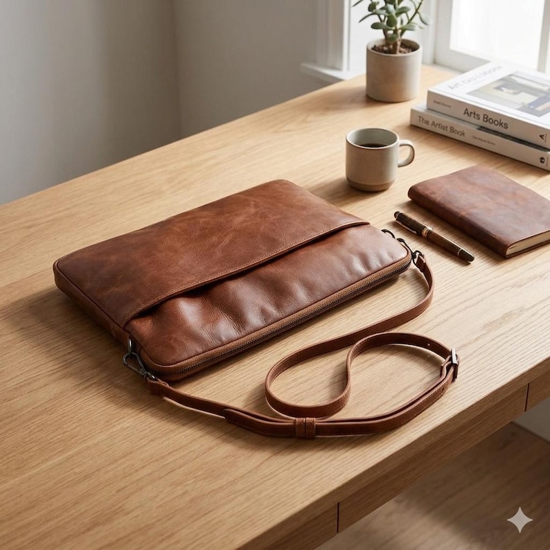 Custom Leather Laptop Bag, 14 inch - 16 inch MacBook Case, Custom Laptop Sleeve, Gift for Father or Husband, Business Gift image 7