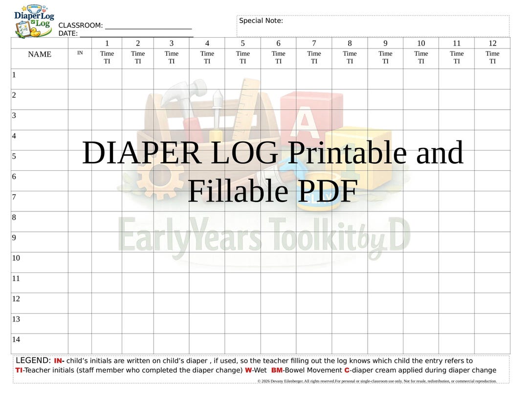 Paper-saving Diaper Log | Ratio-based Classroom Diaper Record ...