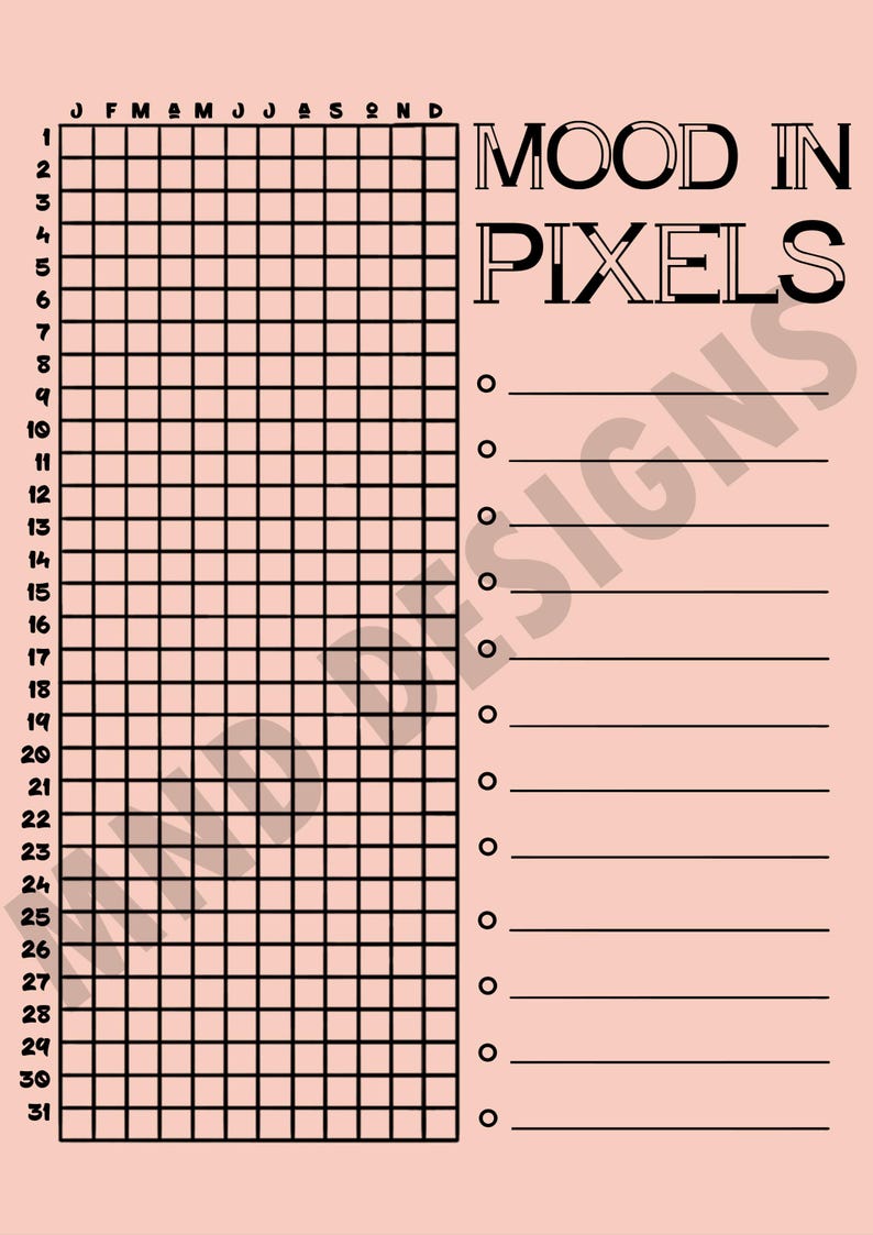 Year in Pixels Mood Tracker - Printable Journal Page (a4/a5/8.5x11 ...