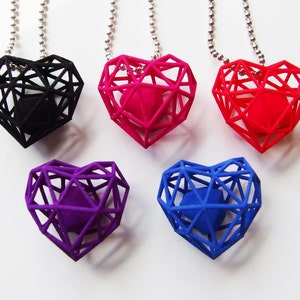 3D printed wireframe heart necklace Red image 4