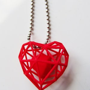 3D printed wireframe heart necklace Red image 1