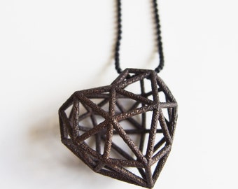 3D Printed Heart Necklace - Black Stainless Steel