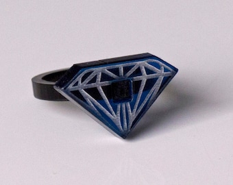 Black - Blue acrylic Diamond Ring