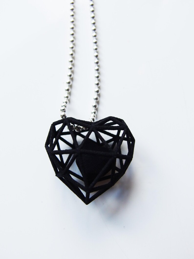 3D printed wireframe heart necklace Red image 2