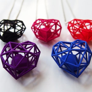 3D printed wireframe heart necklace Red image 5