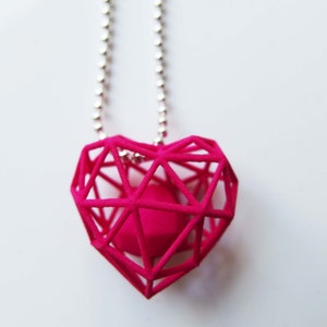 3D printed wireframe heart necklace Red image 3