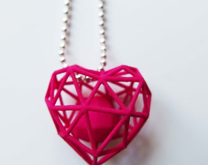 Featured listing image: 3D printed wireframe heart necklace - Pink