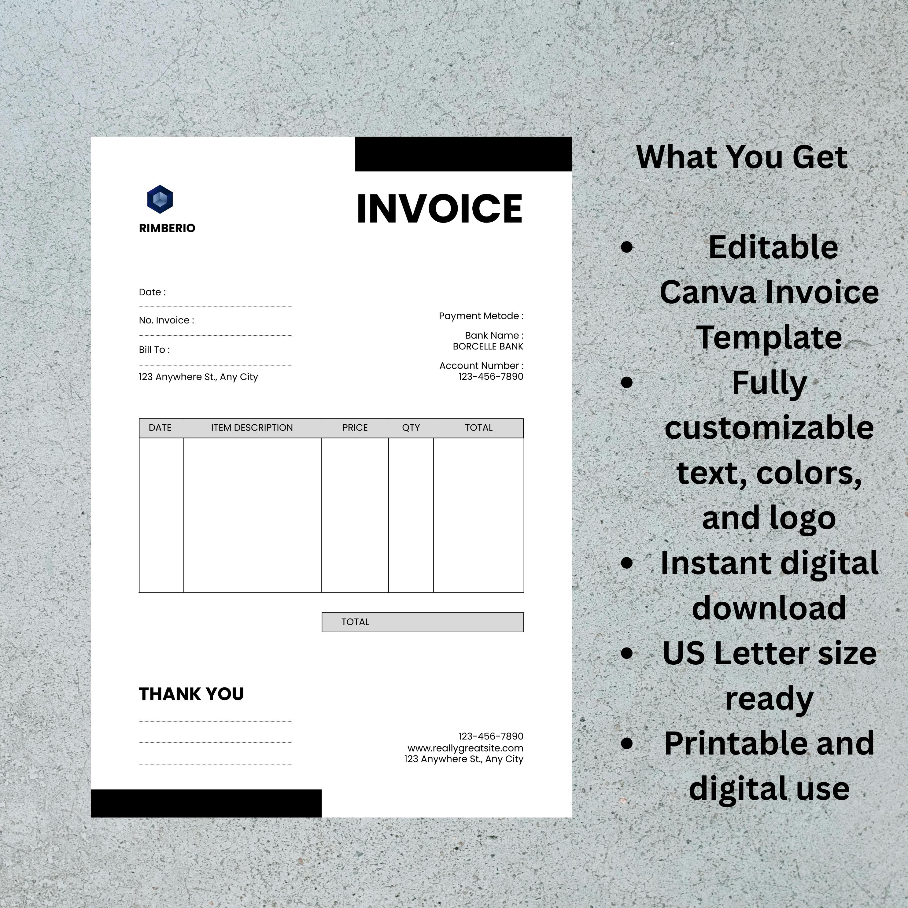 Editable Canva Invoice Template | Simple Small Business Invoice ...