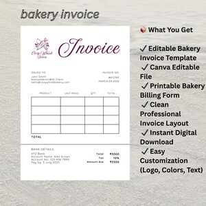 Bakery Invoice Template Canva | Custom Cake Order Invoice | Editable ...