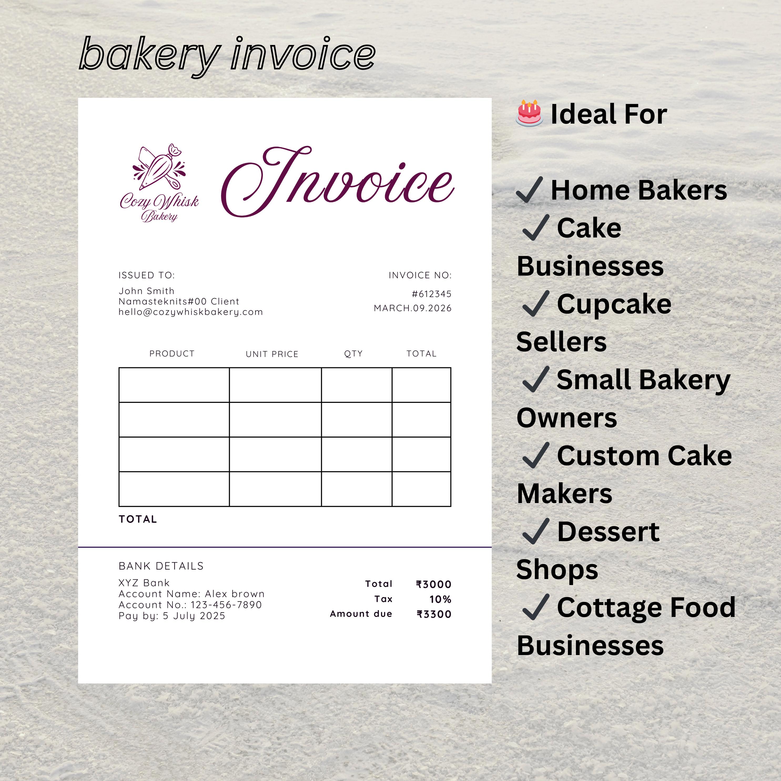 Bakery Invoice Template Canva | Custom Cake Order Invoice | Editable ...
