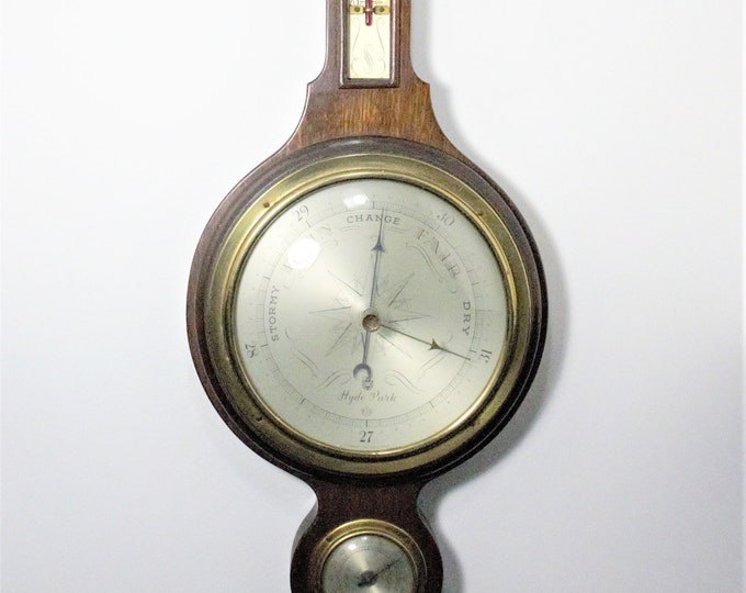 Vintage Barometer Thermometer Humidity Gauge Weather Station Wall Mount Banjo Style Solid Wood