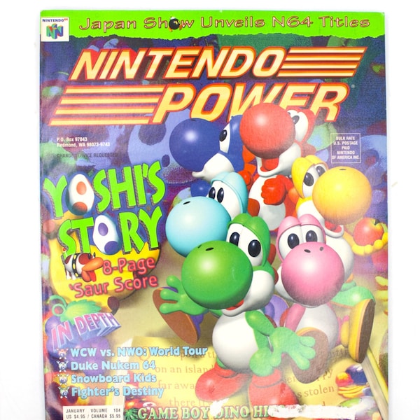 Nintendo Power 1998 issue Yoshi's Story Duke Nukem WCW Diddy Kong Racing SNES N64 Vol 104 vintage gamer magazine