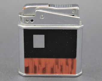 Vintage mid-century lighter chrome cool mod brown orange flint spark refillable fuel Windproof Japan serviced