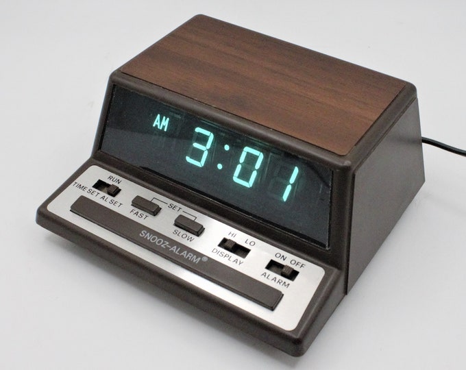 Vintage Digital Alarm Clock Bright Green LED Lighted Time Etsy
