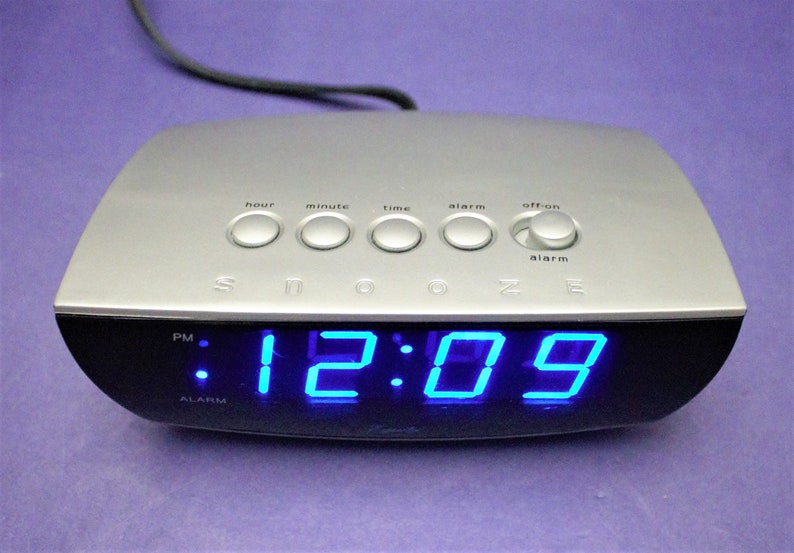 Vintage Digital Alarm Clock Blue Light LED Lit Display Silver Etsy