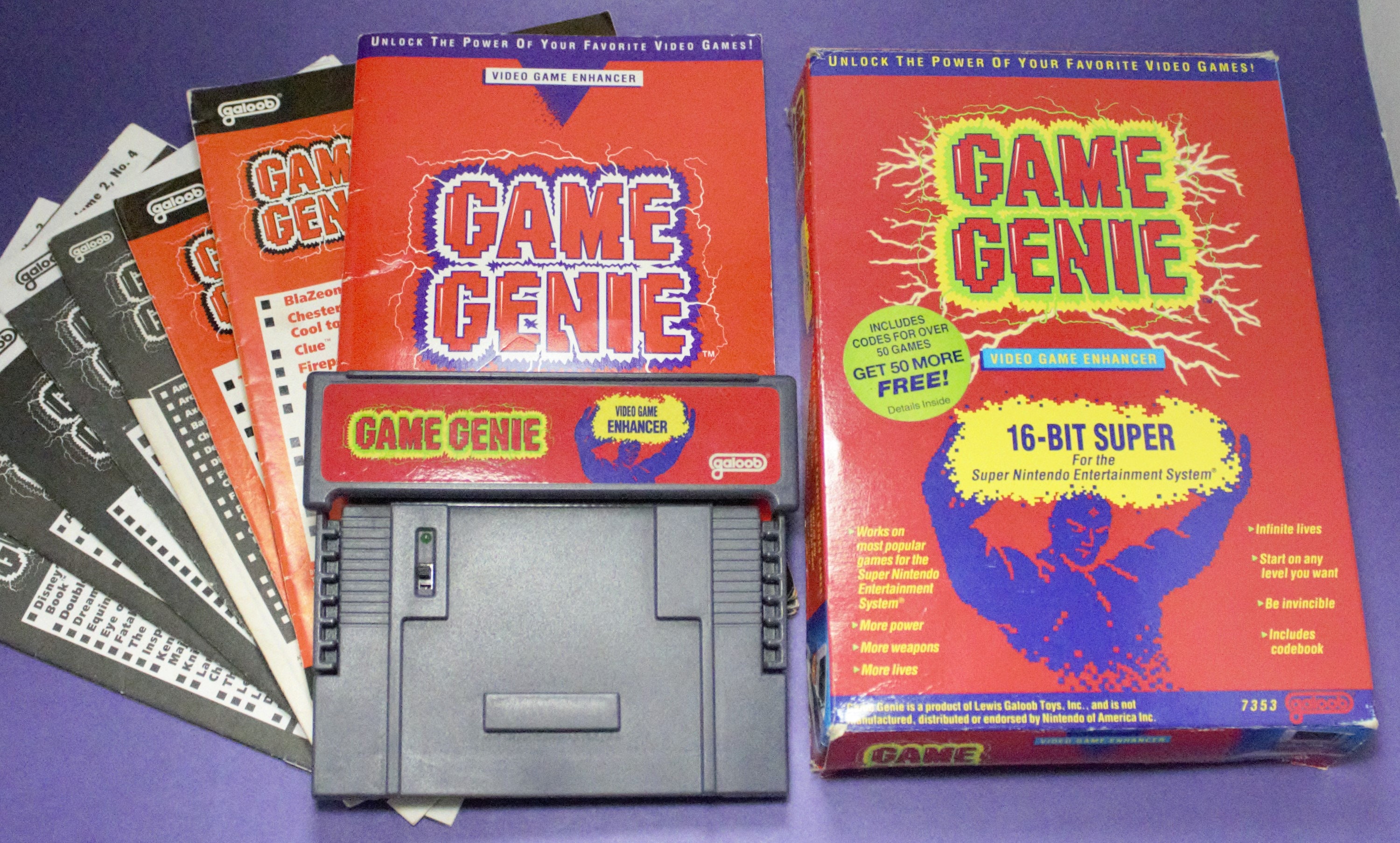 Game Genie lot CIB 16 bits Super Nintendo game hack cheat cartouche  adaptateur boîte d'origine complète avec livre de codes et abonnement 9  numéros -  Canada