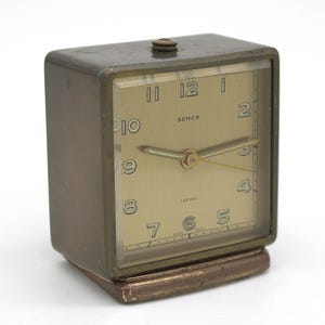 Vintage Semca alarm clock Swiss made brass art deco analog dial Jeweled mechanical spring wound movement bell ringer mini travel alarm
