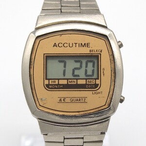 Vintage 1980s digital watch Accutime chrome silver stainless steel band LCD quartz 80s fashion image 4