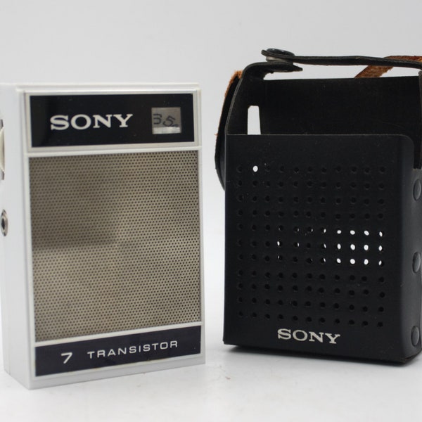 Vintage Sony transistor radio mini pocket AM solid state receiver in case white chrome Japan