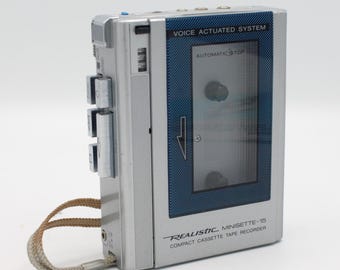 Vintage Minisette-15 cassette tape audio recorder built in microphone and speaker voice activated auto recording 1980's Realistic