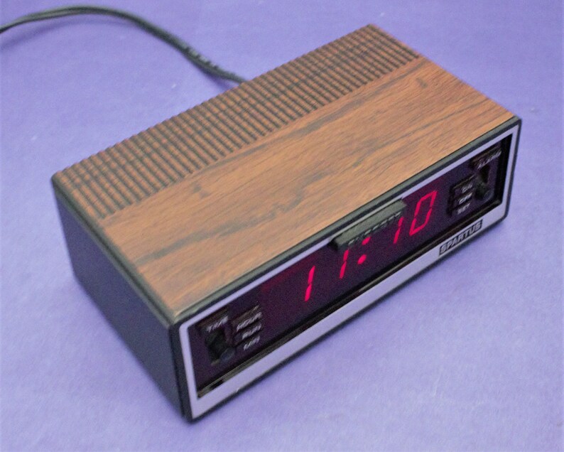 Vintage Digital Alarm Clock Woodgrain Silver Rectangle Red LED Etsy