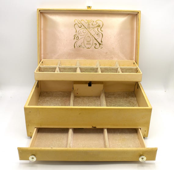Vintage Lady Buxton Midcentury Musical Jewelry Box Yellow Vinyl