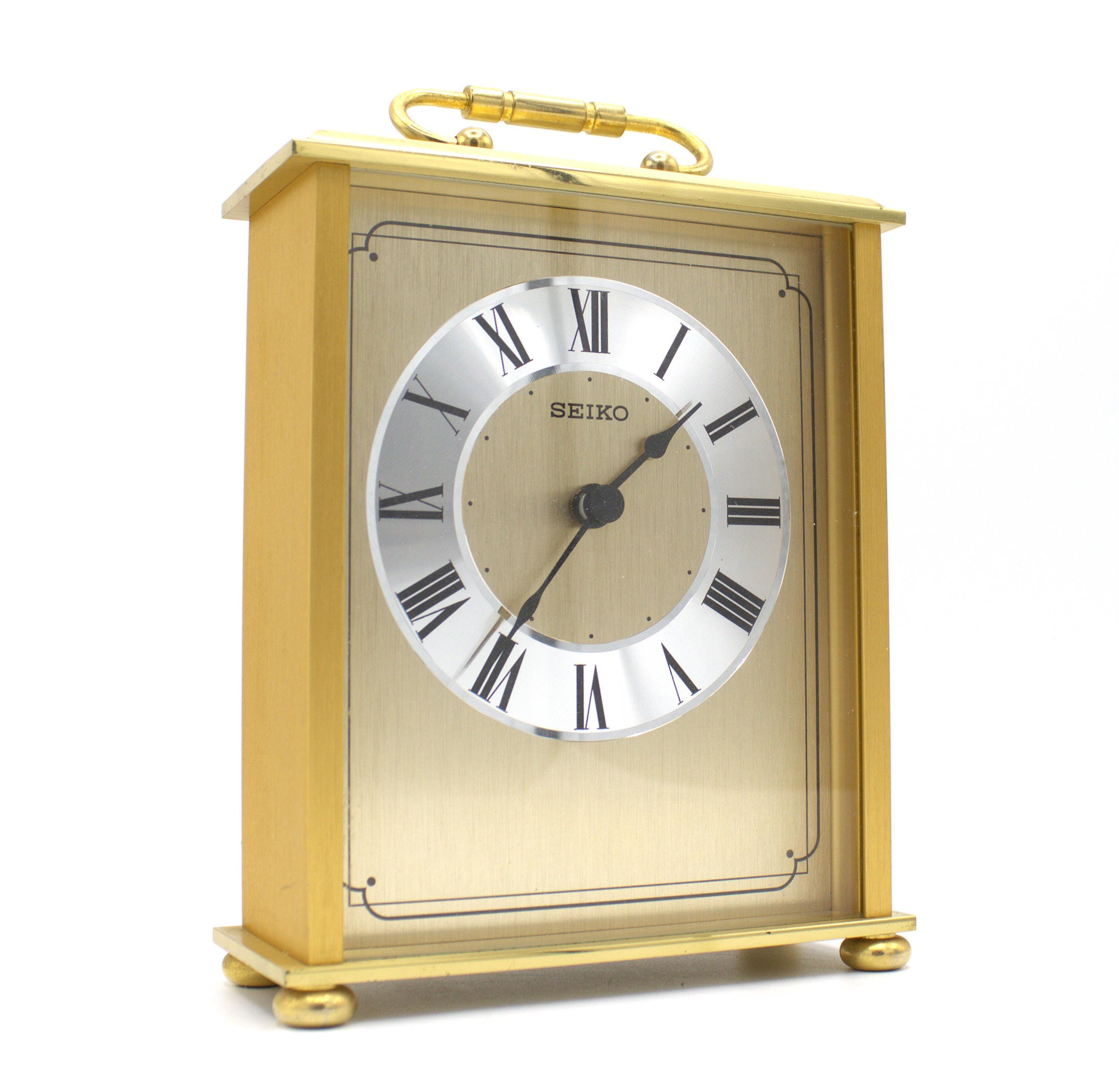 Vintage Seiko Carriage Clock Brass With Polished Silver Analog
