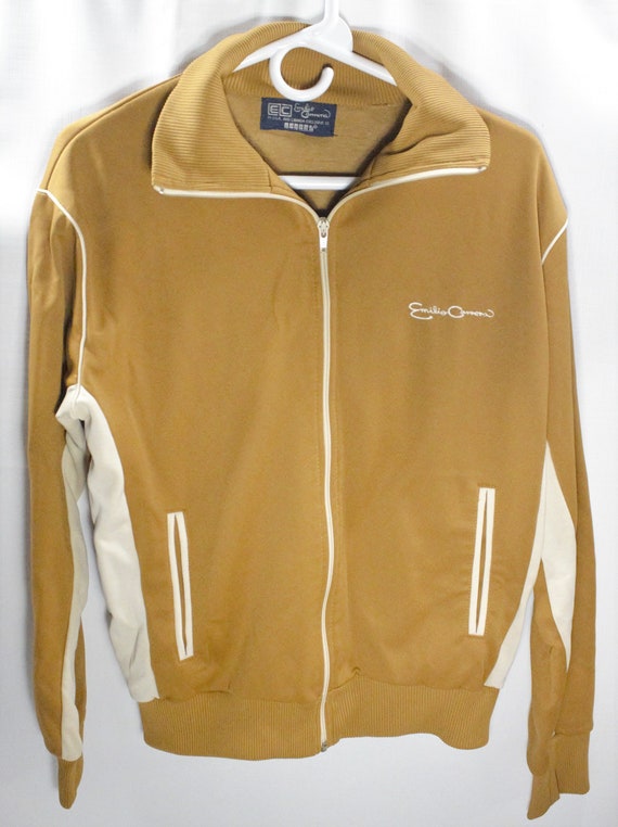 Vintage 70s Emilio Carrera track jacket tan and wh