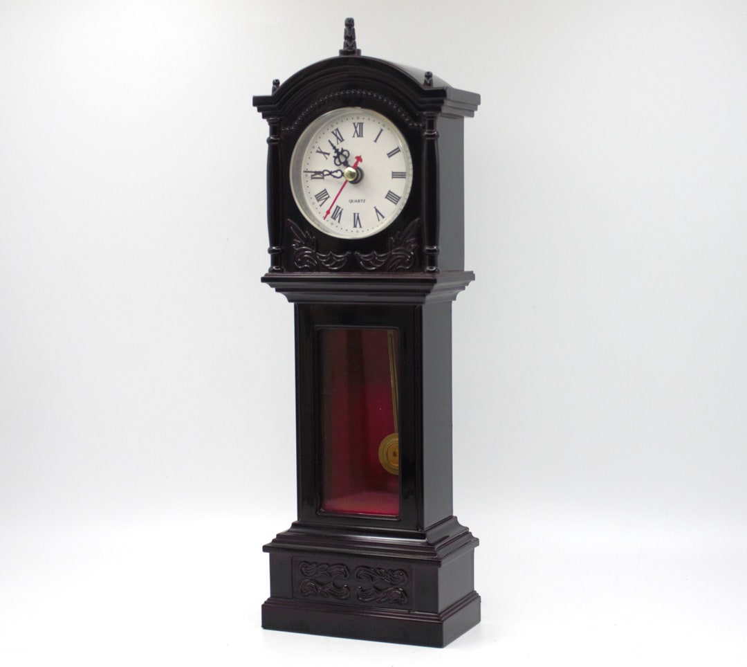 Vintage Mini Grandfather Clock Pendulum Case Antique Furniture Style Electronic With Chime and