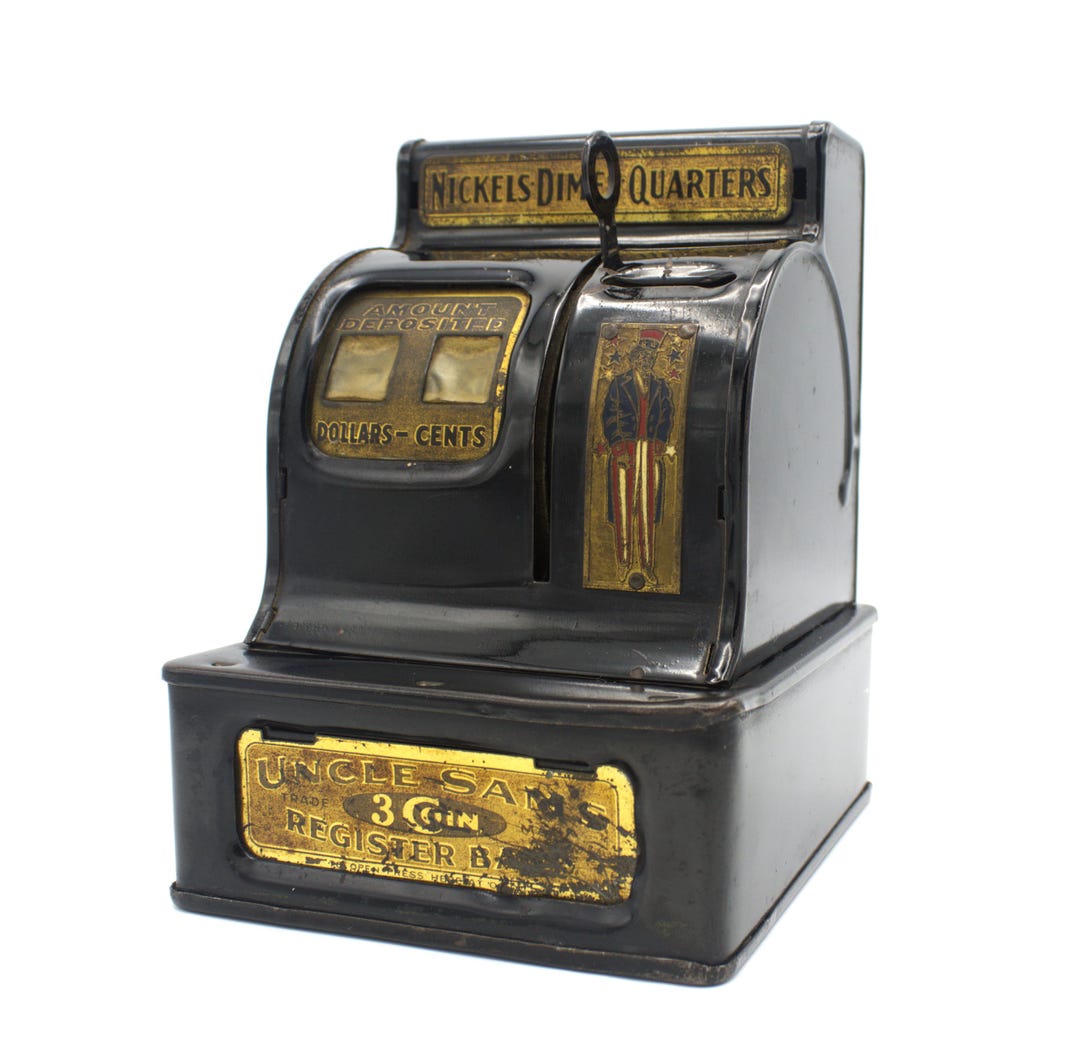 Vintage Uncle Sam s Cash Register 3 Coin Counting Bank Steel and Brass Antique Style in Black Complete Very Early Edition Etsy