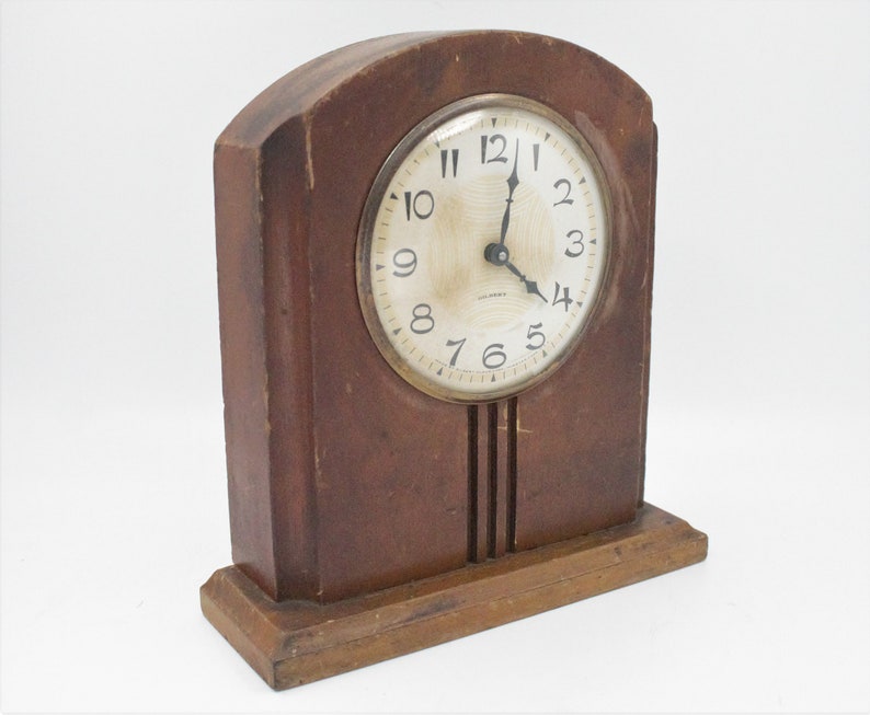 Vintage Gilbert Clock Art Deco Wooden Mantle Analog Wind up Etsy