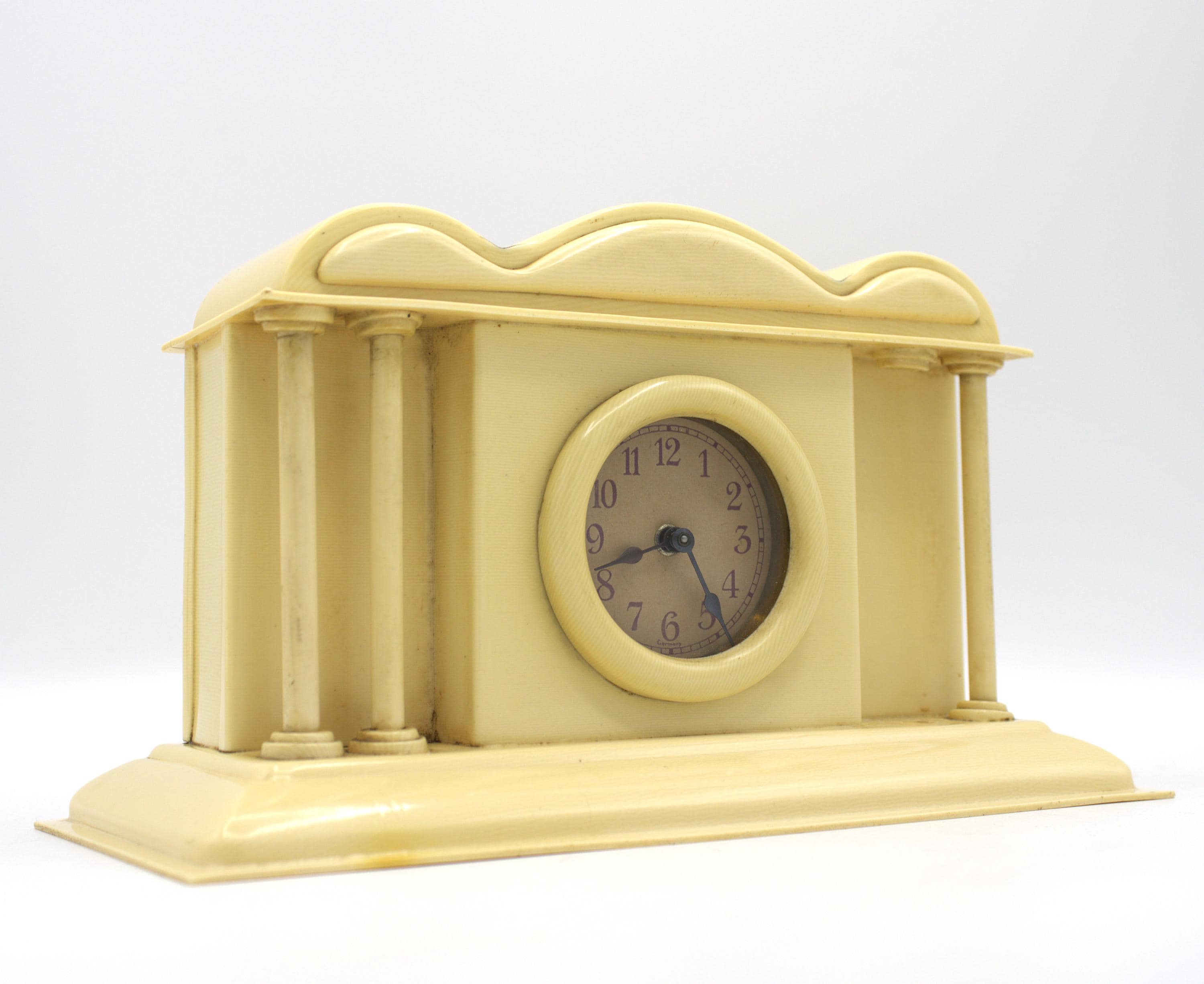 Vintage 1930s Lux Art Deco Clock Celluloid Greek Roman Pillar