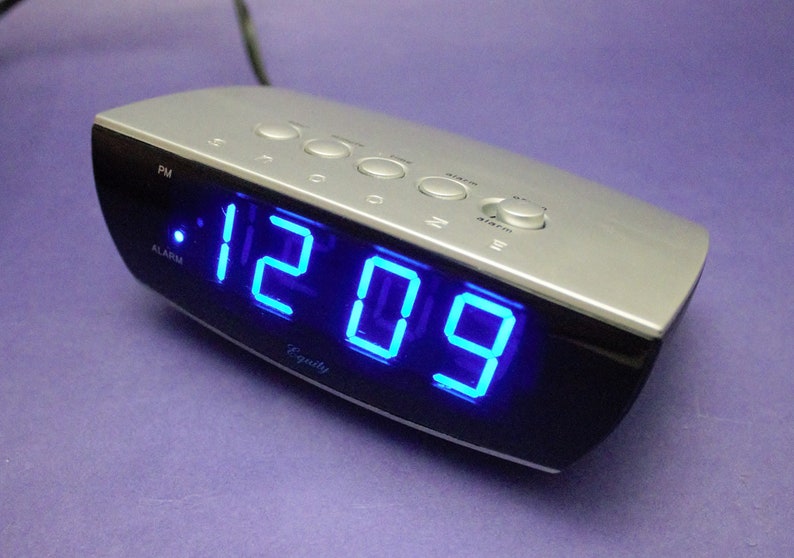 Vintage Digital Alarm Clock Blue Light LED Lit Display Silver Etsy