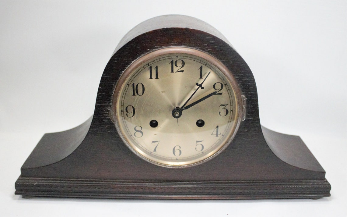 Vintage Wood Mantle Clock Chime Hourly Quarterly Gong Brass 14 Etsy