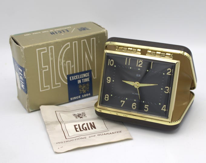 Vintage Elgin Mid-century Travel Alarm Clock Spring Wound Mechanical ...