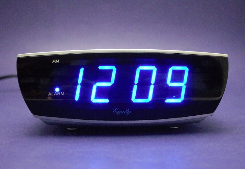 Vintage Digital Alarm Clock Blue Light LED Lit Display Silver Etsy