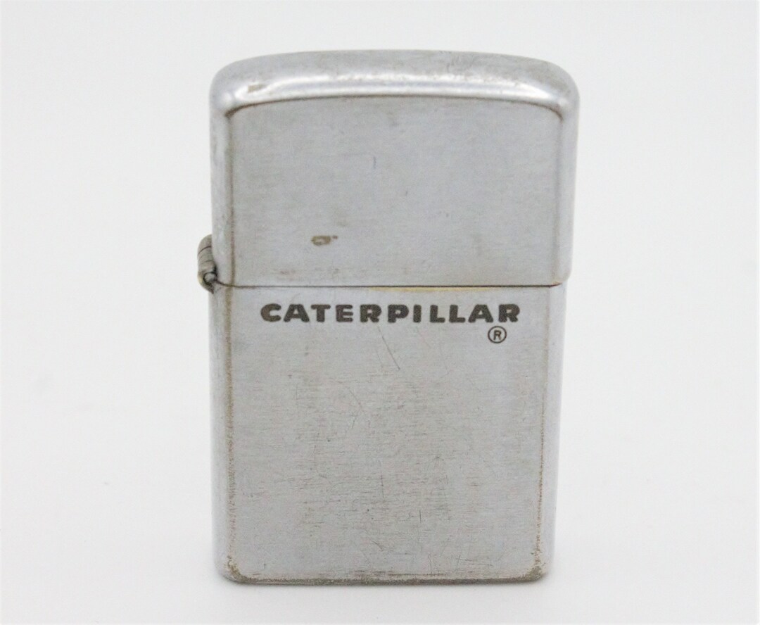 Vintage Lighter Caterpillar Logo Chrome Zippo Style Flint and Wick Fuel