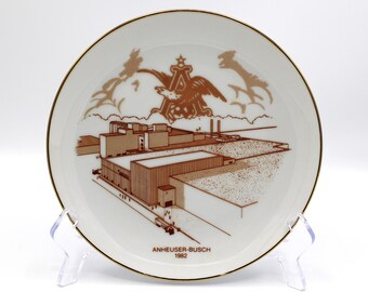 Vintage Anheuser Bush collector plate beer bottling plant factory architectural drawing Eagle A logo 1982 Edward Joy Company