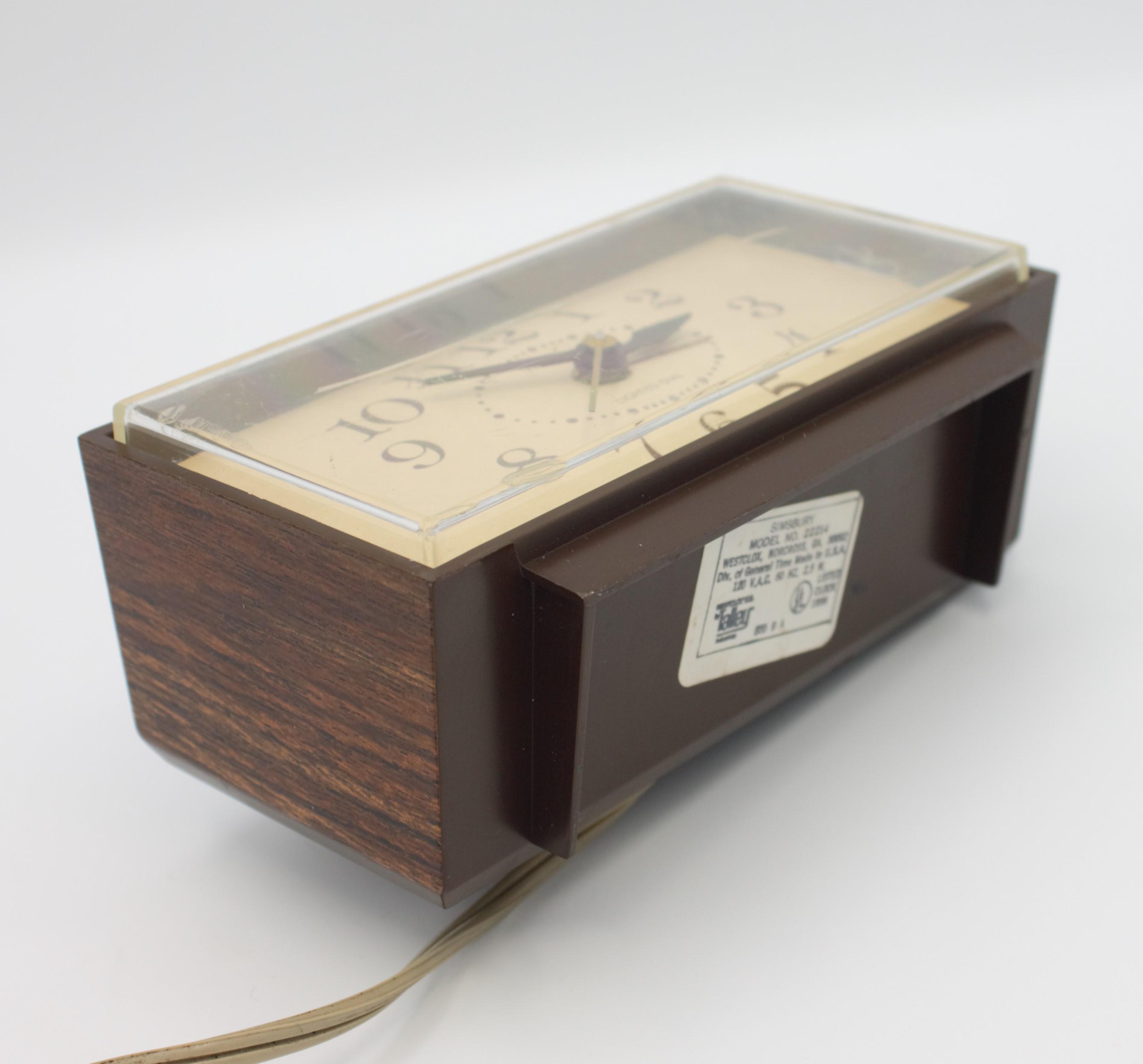 Vintage Westclox Alarm Clock With Backlit Dial Woodgrain Mid