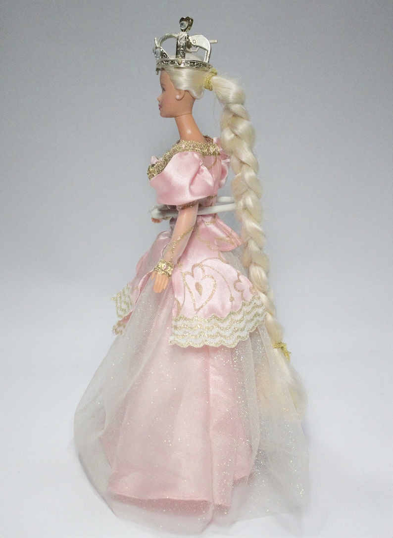 Vintage 1997 Barbie Rapunzel Princess With Crown Pink Gown Dress