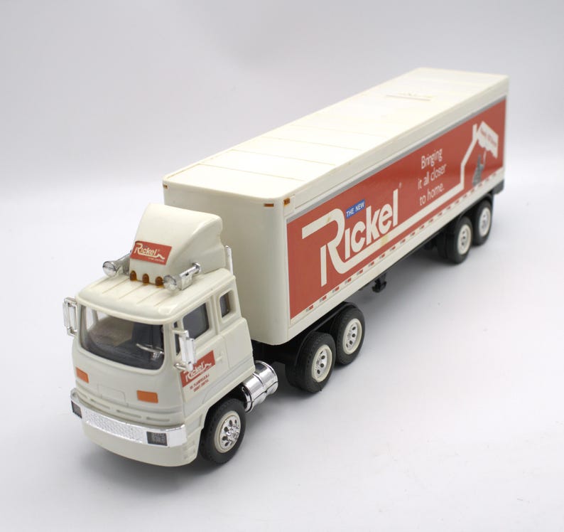 Red Rickel Vintage Scale Model Semi-truck and Trailer Coin Bank With Real Working ...
