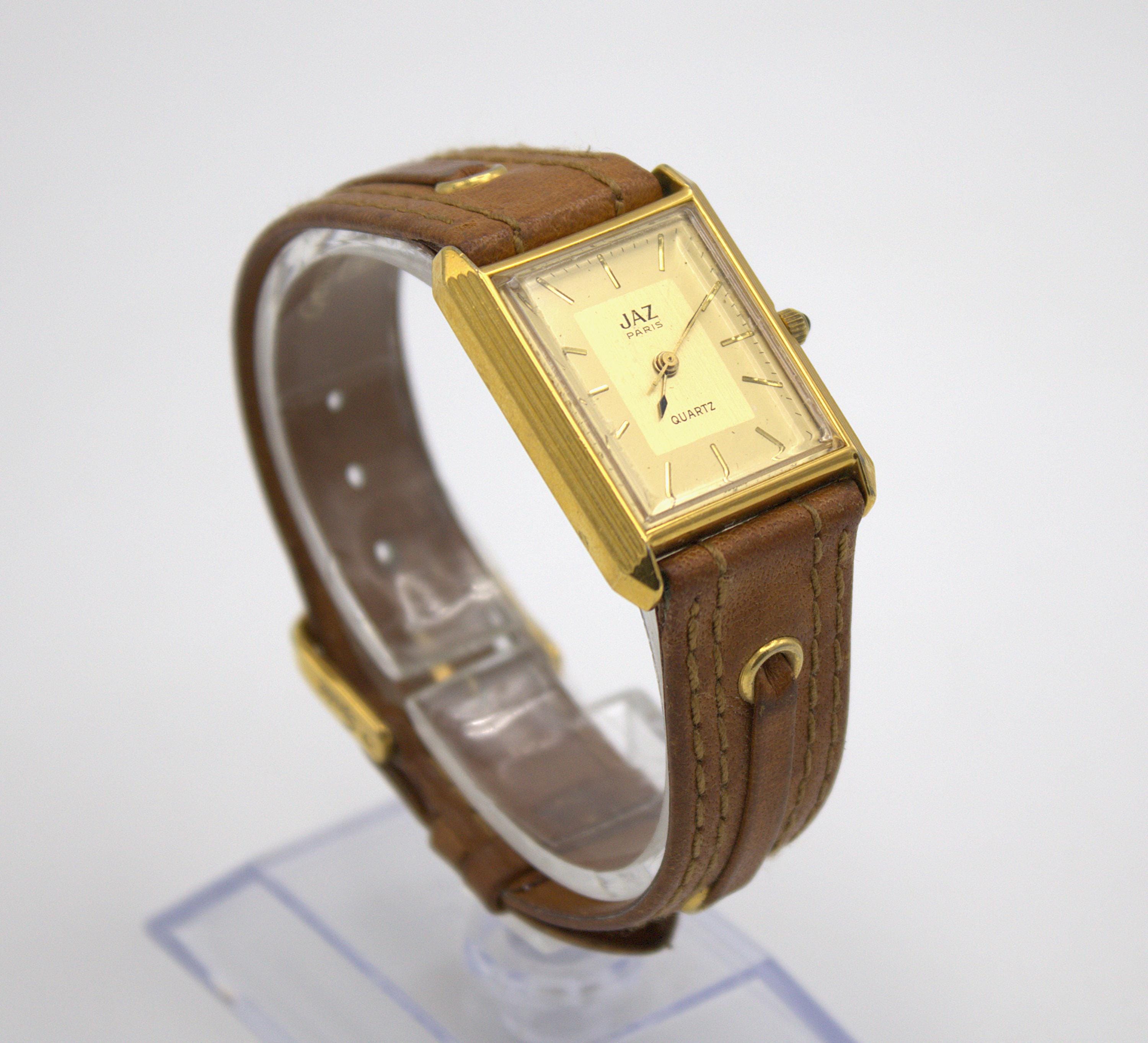 Vintage Jaz 1980s Fashion Watch Analog Polished Brass Gold Tone