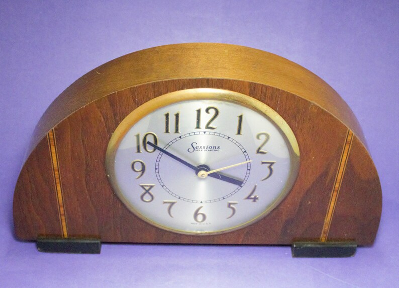 Vintage Art Deco Clock Solid Wood With Inlay Silver and Brass Etsy