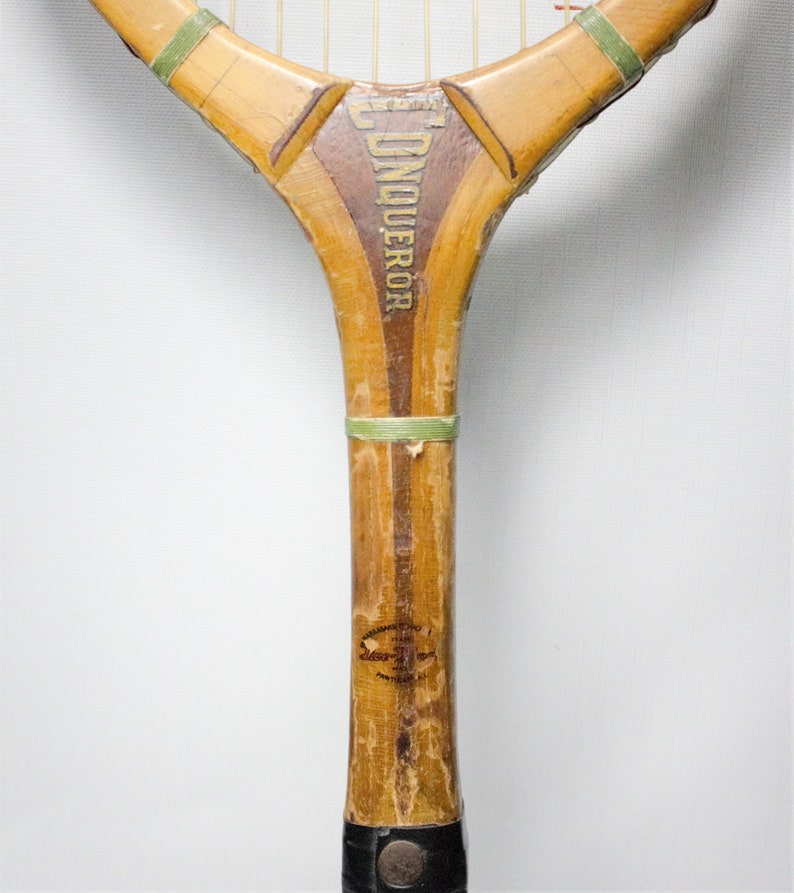 Antique 1920s Tennis Racket Wooden Live Wilson Conqueror in Wood Frame ...