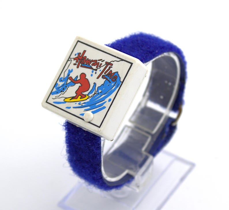 Vintage 1980s Pop-Up digital watch Hang Time Surfer theme LCD quartz rad graphics 80s fashion wristwatch image 4