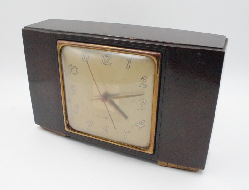 Vintage General Electric Art Deco Clock Dark Mahogany Case Etsy