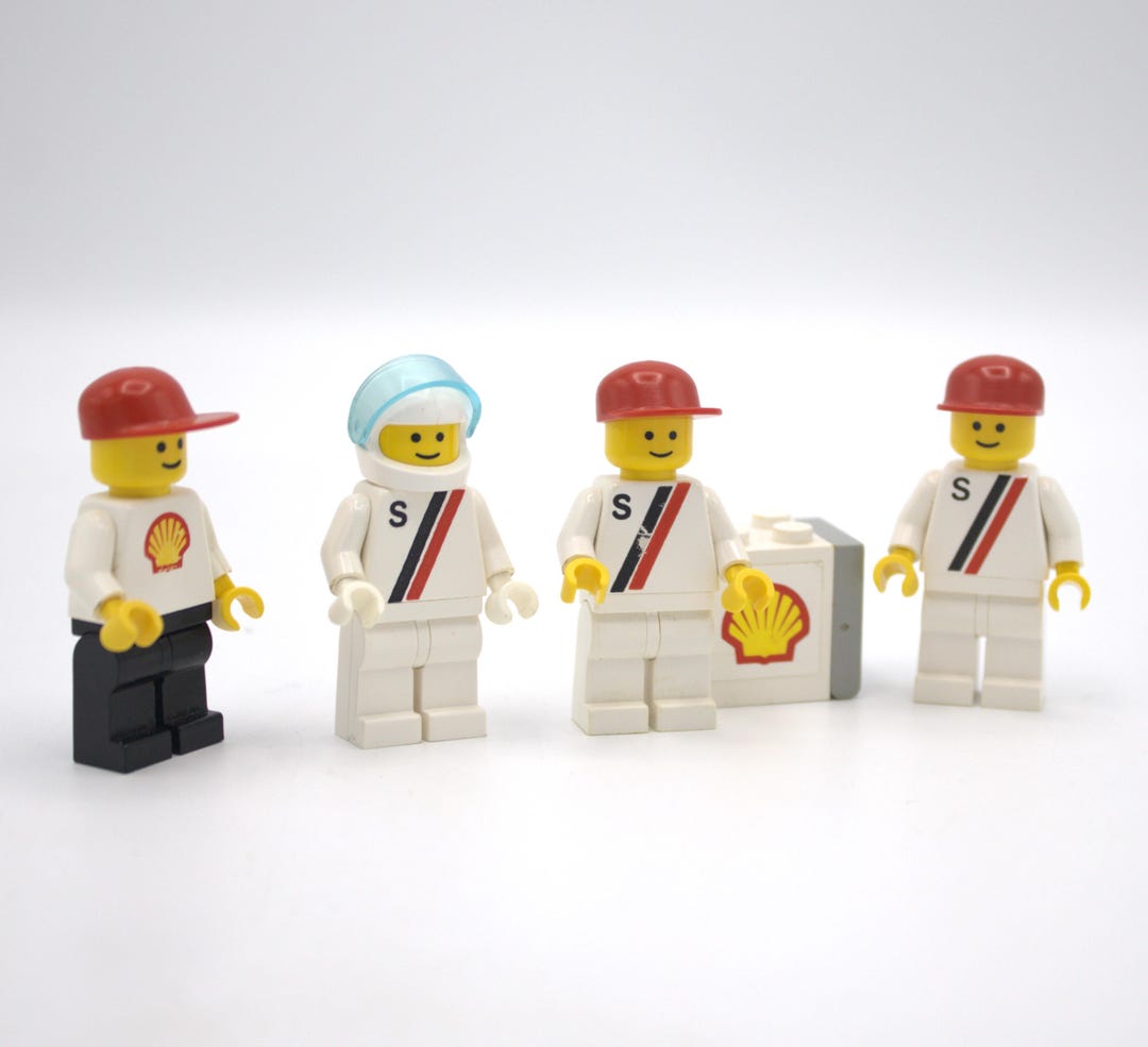 Lego Shell Racer Vintage 1980s Lego Shell Race Team Mini-fig Set 4 Man Crew Auto Racing ...