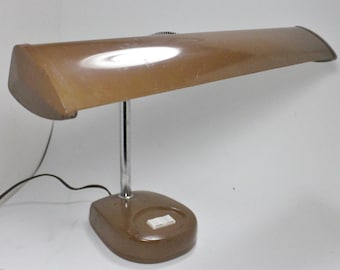 Vintage steel desk lamp fluorescent chrome gooseneck brown metal office work light mid century style