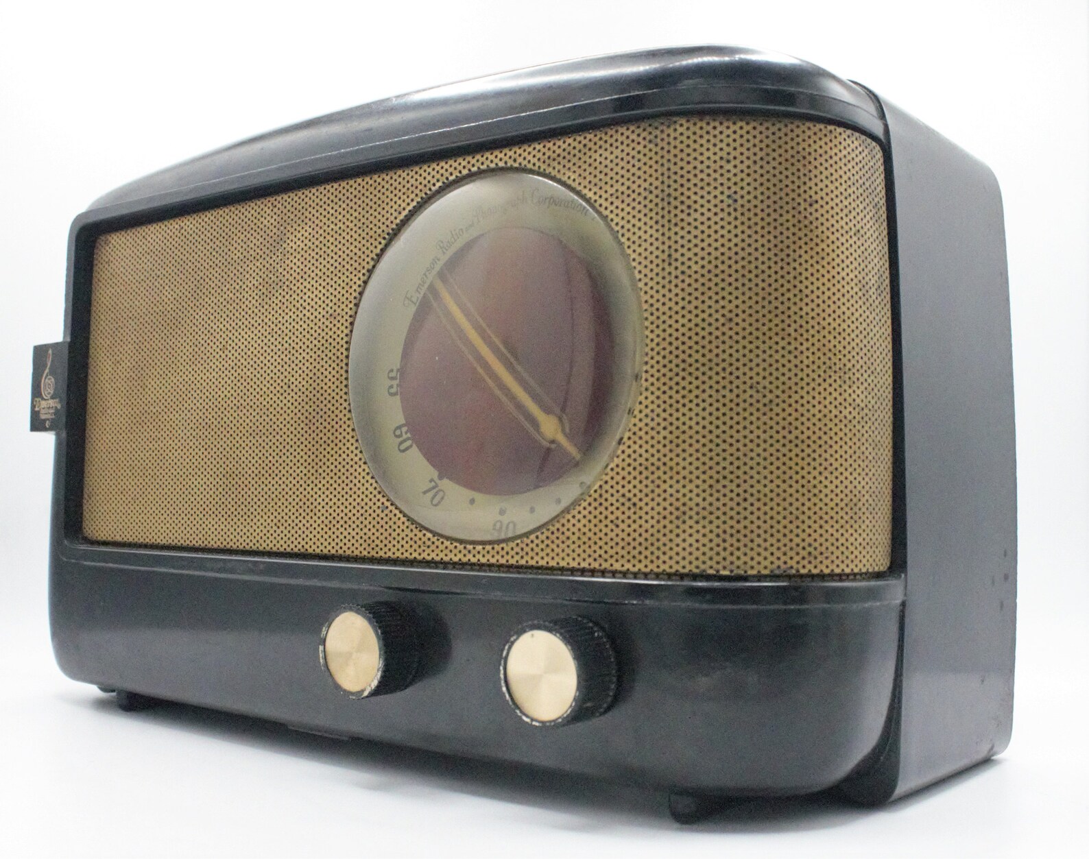 Vintage 1950s Lighted Red Dial Tube Radio Portable AM Receiver Emerson ...